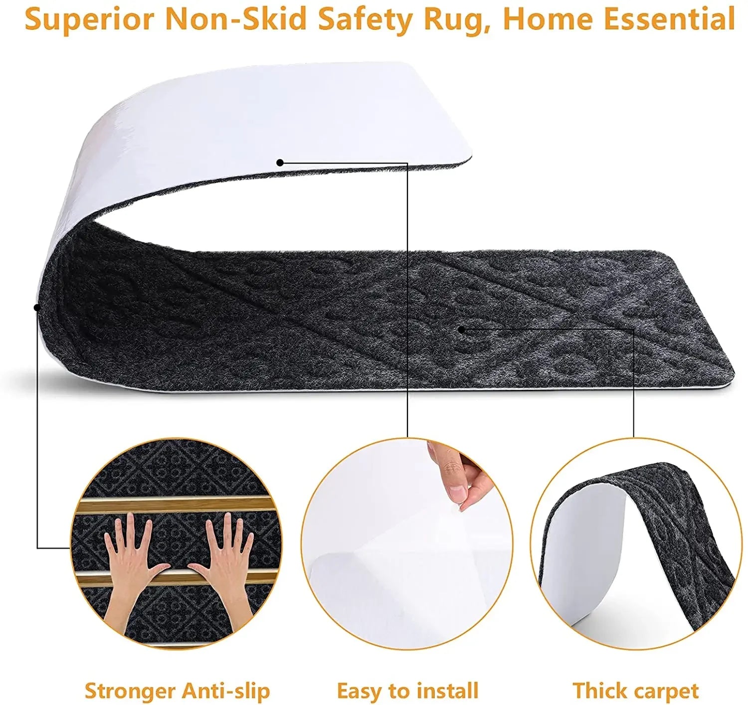 Navak Carpet Non-Slip Staircase Mat Stair Carpet Treads Stair Pads Rug Tread Safety for Kids Elders and Dogs Home Hospistal Indoor Use