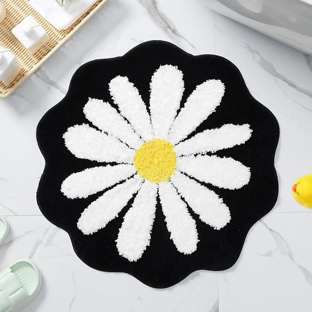 Navak Carpet Rutschfester Blumenteppich, beflockt, getuftet, Gänseblümchen, Badematte, Kaschmir-Imitat, waschbar, Baby-Krabbelteppich, Schlafzimmer, Wohnzimmer