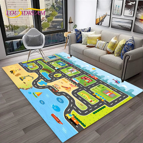 Navak Teppich Kinderspielmatte Verkehrsautobahn Stadt Spielzimmer Teppich Teppich für Zuhause Wohnzimmer Schlafzimmer Fußmatte Dekor, Bereich Teppich rutschfeste Bodenmatte