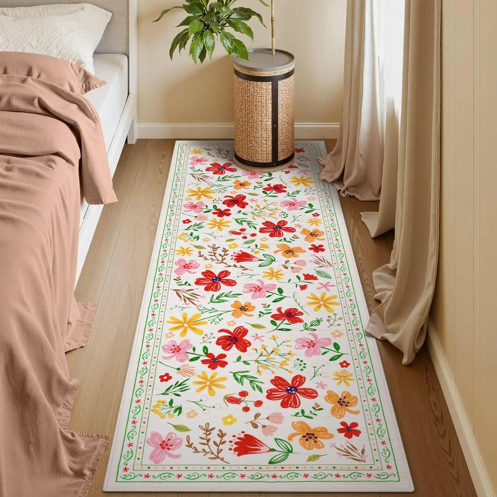 Navak Carpet Exclusive Picks Läuferteppich für den Flur, Blumenmuster, 5,1 x 15,2 cm, waschbar, rutschfest, für den Sommerbereich in der Küche, als Dekoration für Bauernhaus, Schlafzimmer, Zuhause, Eingangsbereich