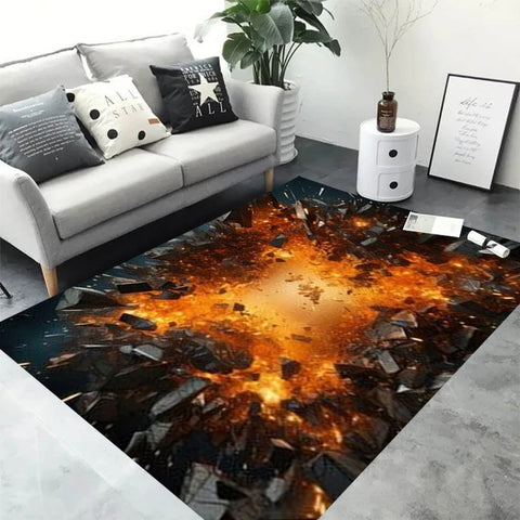 Navak Teppich 3D Vulkan Lava Magma Teppiche Teppich für Schlafzimmer Dekor Wohnzimmer Große Flächenteppiche Nachttisch rutschfeste Bodenmatte Hauseingang Fußmatte