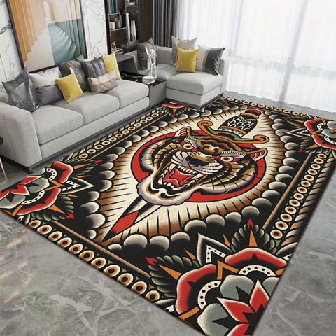 Navak Carpet Retro Tiger Print Carpet Washable Non-Slip Rug Doormat for Living Room Bedroom Kitchen and Office Decor