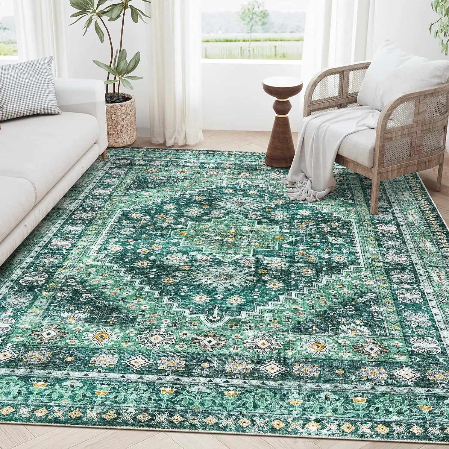 Navak Carpet zesthomeArea Rugs - Ultradünner, waschbarer Teppich, schmutzabweisender Teppich mit rutschfester Rückseite für Wohnzimmer, Schlafzimmer, Vintage Home De