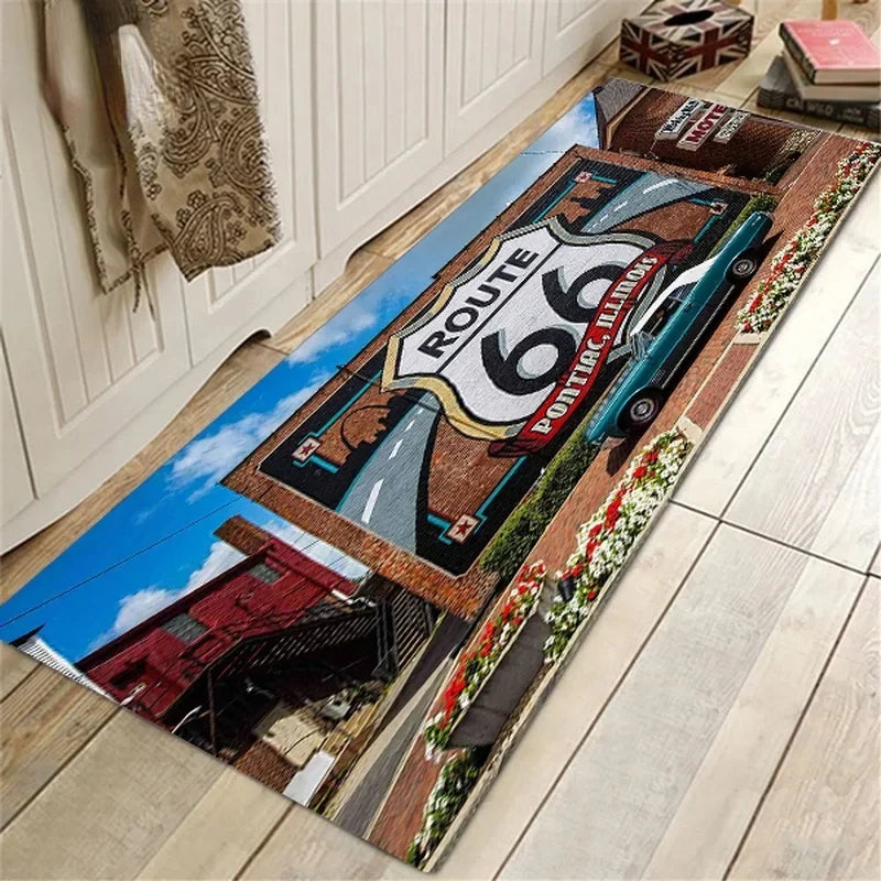 Navak Teppich Route 66 Design Küchenbodenmatte Eingangsbereich Fußmatte Wohndekor Teppich für Wohnzimmer Schlafzimmer Teppiche Badezimmer Rutschfeste Matte Fußpolster