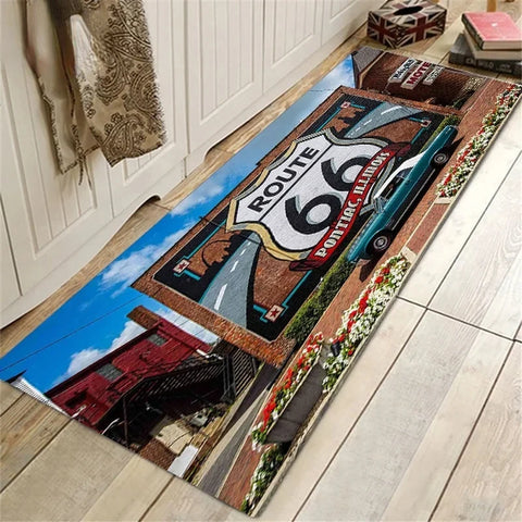 Navak Teppich Route 66 Design Küchenbodenmatte Eingangsbereich Fußmatte Wohndekor Teppich für Wohnzimmer Schlafzimmer Teppiche Badezimmer Rutschfeste Matte Fußpolster