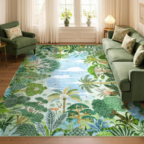Navak Carpet Botanischer Dschungelteppich, grüner Teppich für Wohnzimmer, Lounge, Couchtisch, rutschfester Teppich, Küche, waschbarer Bereichsteppich, Fußmatte für den Innenbereich