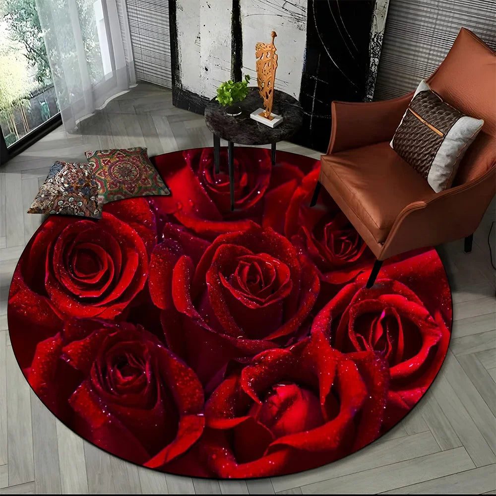 Navak Teppich, 3D, luxuriös, Blumen, Rosen, Gänseblümchen, nordischer runder Teppich für Wohnzimmer, Schlafzimmer, Kinderspielzimmer, Stuhldekoration, Haustierbereich, rutschfeste Matte