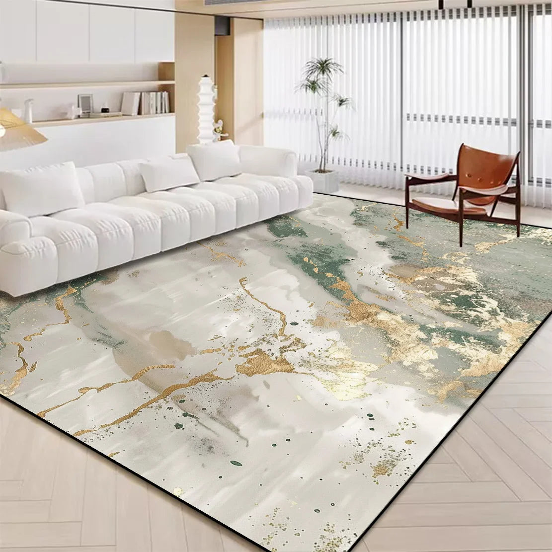 Navak Carpet Luxuriöser weißer Marmorteppich für Wohnzimmer, nordische Golddekoration, Heimteppich, rutschfeste, waschbare Teppiche für Schlafzimmer, Ins-Bodenmatte 러그