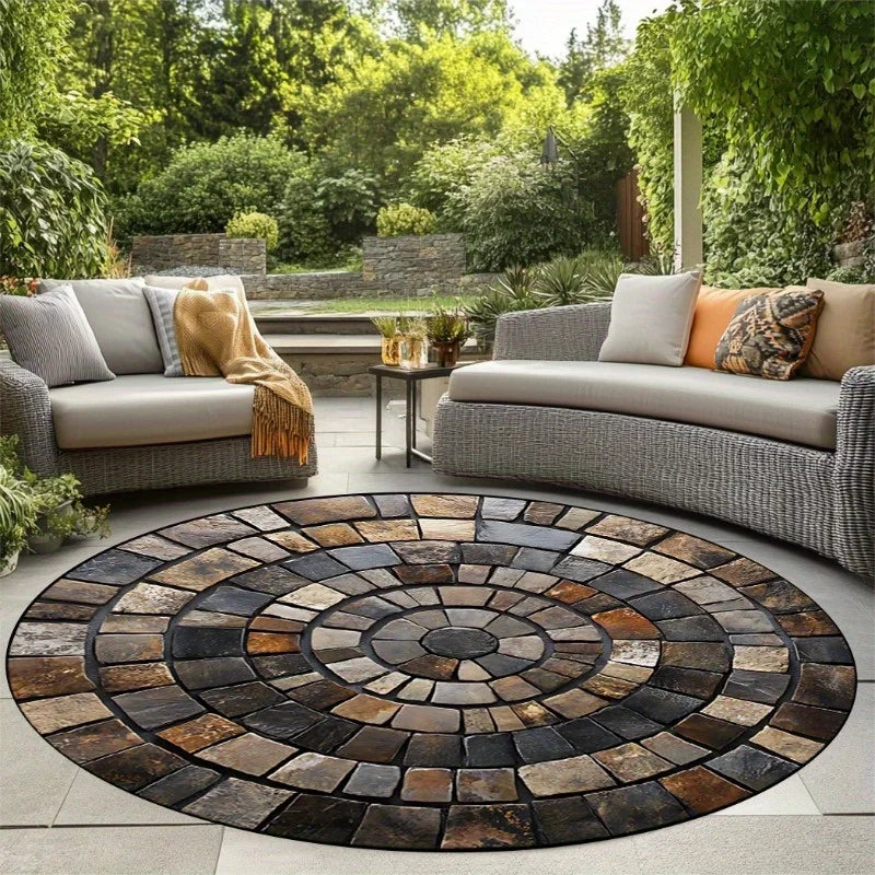Navak Carpet Spiral Stone Mat, strapazierfähiges Polyester, handwaschbar und lichtbeständig, stilvoller runder Teppich für draußen/drinnen