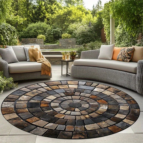 Navak Carpet Spiral Stone Mat, strapazierfähiges Polyester, handwaschbar und lichtbeständig, stilvoller runder Teppich für draußen/drinnen