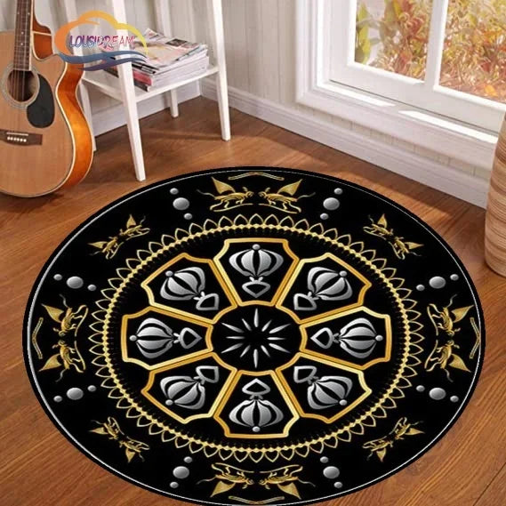 Navak Teppich Pentagramm Sonne gemusterter runder Teppich, Satan Devil's Trap Teppich, Weiß auf Schwarz Supernatural Runen Teppich