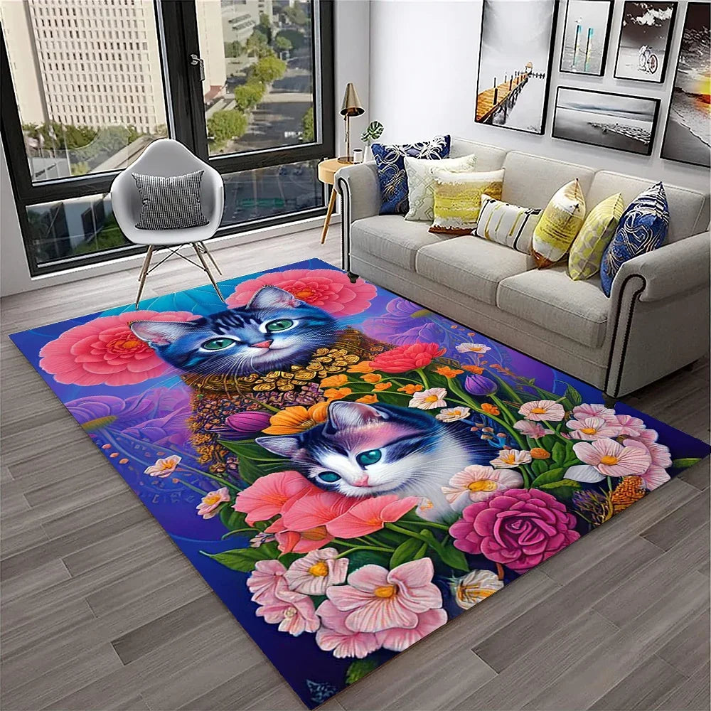 Navak Teppich, 3D, süße Katze, Blume, Cartoon-Teppich für Zuhause, Wohnzimmer, Schlafzimmer, Sofa, Fußmatte, Dekoration, Kinderspielbereich, rutschfeste Bodenmatte