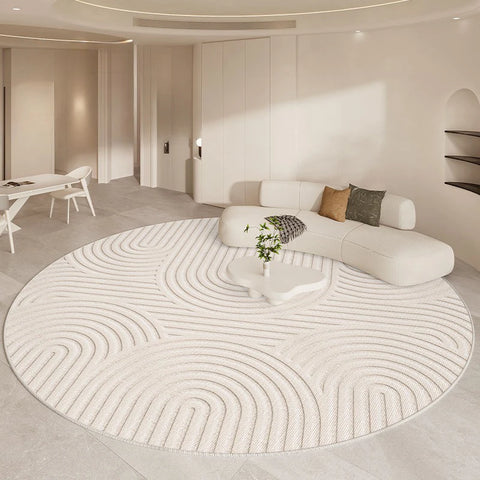 Navak Teppich, luxuriöser Wohnzimmerteppich, rund, beige, minimalistischer Teppich, hochwertige Schlafzimmer-/Arbeitszimmerteppiche, weiche, bequeme Nachttischteppiche, Tapete