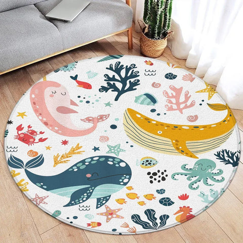 Navak Teppich, Cartoon-Design, rund, für Ozean, Fisch, Delfin, Seestern, niedlich, Hirsch, Löwe, Elefant, Tiger, Kinder-Schlafzimmermatte, Heimdekoration, Wohnzimmer, Bodenteppich