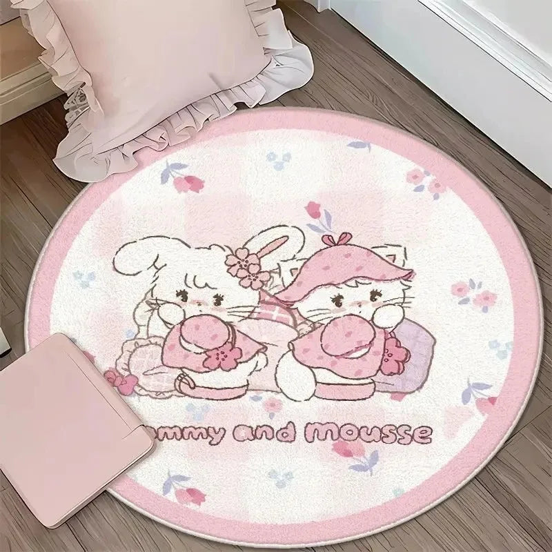 Navak Carpet Daily Picks DISNEY Kawaii Mikko Mousse Runde Matte Souffle Cammy Latte süßer Nachttisch Wohnzimmer Schlafzimmer Teppich Bodendekor Mädchen Teppich