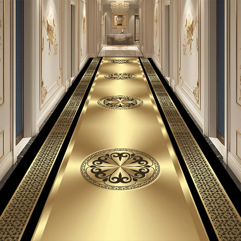 Navak CarpetLuxury Golden Corridor Carpet Hotel Flur Läufer Dekoration Teppiche Wohnzimmer Gang rutschfeste waschbare Bodenmatte Anpassbar