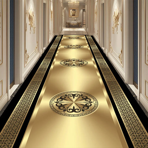 Navak CarpetLuxury Golden Corridor Carpet Hotel Flur Läufer Dekoration Teppiche Wohnzimmer Gang rutschfeste waschbare Bodenmatte Anpassbar