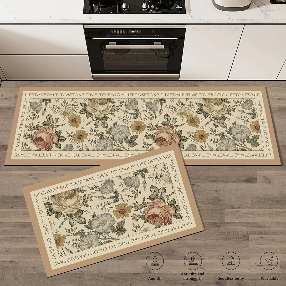 Navak Teppich Blumenmuster Küche Extra Dick Saugfähig Teppich Badezimmer Eingang Rutschfeste Fußmatte Teppich Große Anti-Ermüdungsmatte Lange Teppiche