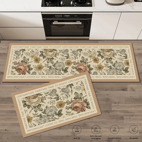 Navak Teppich Blumenmuster Küche Extra Dick Saugfähig Teppich Badezimmer Eingang Rutschfeste Fußmatte Teppich Große Anti-Ermüdungsmatte Lange Teppiche