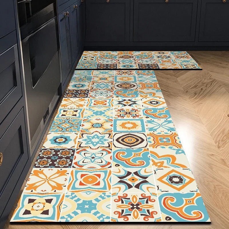 Navak Carpet Exclusive Picks American Light Luxury Wasserabsorbierende, rutschfeste, schmutzabweisende Fußmatte, Vintage-Kristallsamt-Küchentürteppich