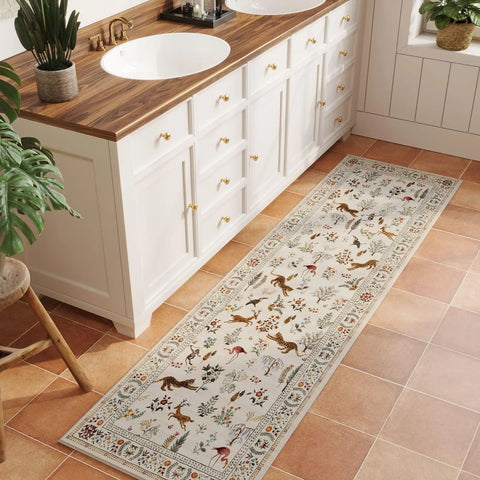 Navak Carpet Exclusive Picks Läuferteppich für die Küche, rutschfest, waschbar, mit Gummirückseite, weicher Teppichläufer mit Blumenmuster und Tiermotiven für die Küche, Heimdekoration