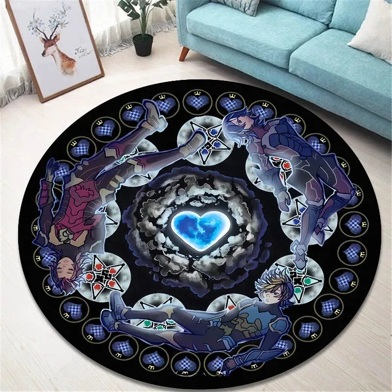 Navak Carpet Daily Picks Kingdom Hearts Cartoon-Teppich, runde Bodenmatte, Wohnzimmerteppich, Badezimmer, Küchenteppich, Fußmatte, rutschfeste Bodenmatte