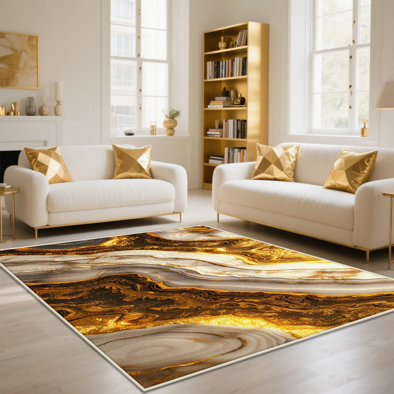 Navak Teppich, goldene abstrakte Marmorstreifen, Teppiche für Wohnzimmer, luxuriöse Schlafzimmerdekoration, große Teppiche, Sofaseite, weiche Lounge-Bodenmatte