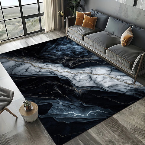 Navak Carpet Eleganter Teppich in Schwarz, Weiß und Gold – Anspruchsvolles marmorähnliches Muster für Wohnzimmer oder Schlafzimmer, rutschfeste moderne Wohndekoration