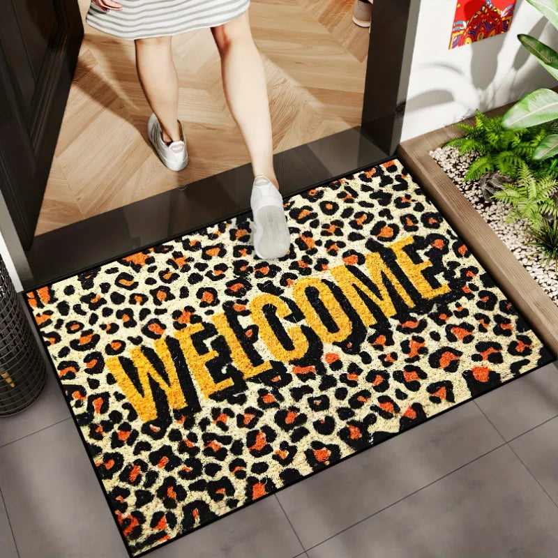 Navak Carpet Welcome Leopard Print Doormat Non-Slip Retardant Ideal for Kitchen Dining Hallway Bathroom Bedroom Parties Home Decoration Rug