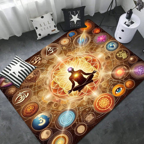 Navak Carpet Rainbow 7 Chakra Mandala Bohemia Yoga Fußmatte, waschbar, rutschfest, für Wohnzimmer, Sofa, Stühle, Bereichsmatte, Küche, Willkommens-Fußmatte