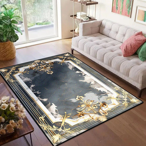 Navak Carpet Marmor-Stil, luxuriöser Teppich mit goldenem Rand für Wohnzimmer, weicher, rutschfester großer Schlafzimmerteppich, maschinenwaschbar, Eingangstürmatte