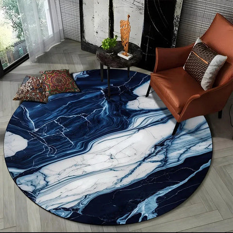 Navak Carpet 3D Luxus Marmordruck Runder Teppich Abstrakter geometrischer Bereichsteppich für Wohnzimmer Schlafzimmer Stuhldekor Rutschfeste Bodenmatte Fußmatte