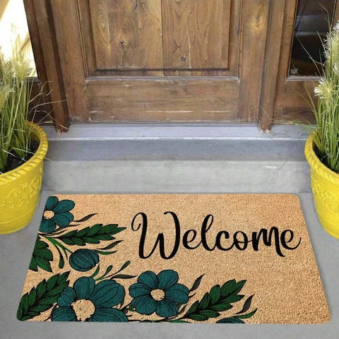 Navak Carpet 1 Stück Willkommensmatte mit Pflanzendruck, rutschfeste Teppiche auf beiden Seiten, leicht zu reinigender Bodenteppich für drinnen und draußen, Heimdekorationsteppich