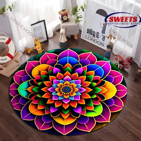 Navak Carpet Next Day Shipping Mandala Flower Printing Round Carpet Bedroom Living Room Sofa All Season Mat Kids Room Non-Slip Decorative Rug