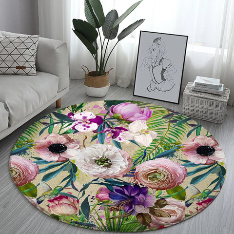 Navak Teppich Home Wohnzimmer Schlafzimmer Badezimmer Bodenmatte Druck Dekorativer Teppich Blume und Vogel Runde Pfingstrose Rose