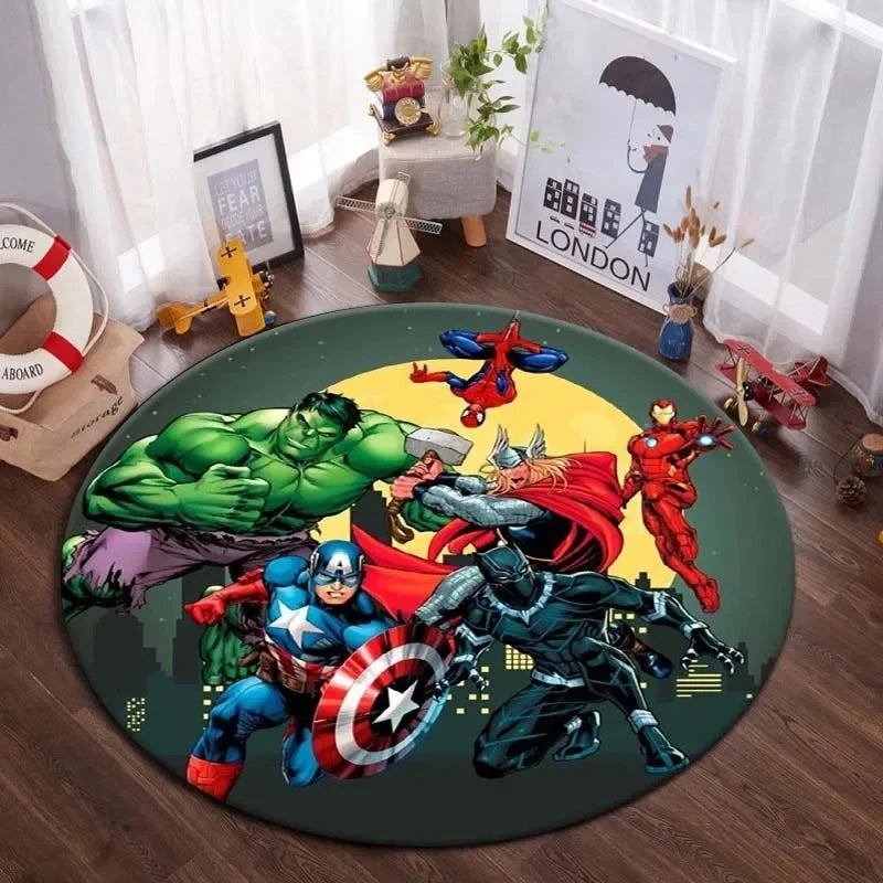 Navak Carpet Daily Picks DISNEY Marvel The Avengers Runder Teppich Anime-Teppich Rutschfeste Spielmatte Niedliche Bodenteppiche für Wohnzimmer, Schlafzimmer, Kindermatten