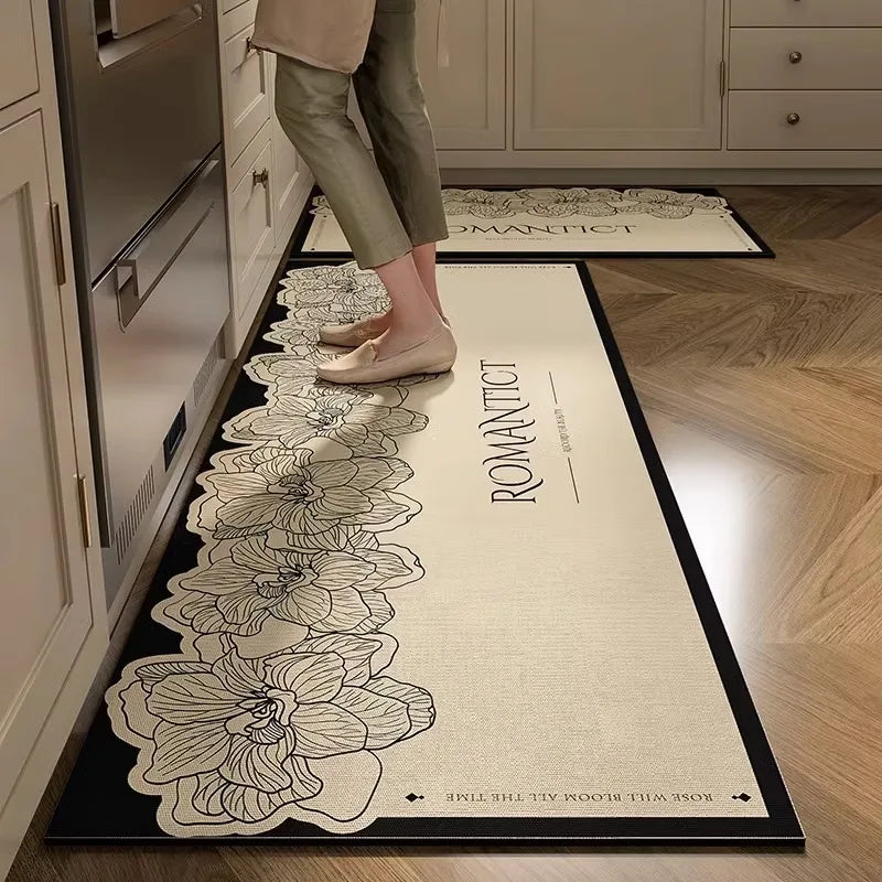 Navak Teppich, Küchenbodenmatte, rutschfest, ölbeständig, löschbarer Teppich, Leder, PVC, wasserdichter Teppich, beige Muster, Textur, Heimdekoration, Matten