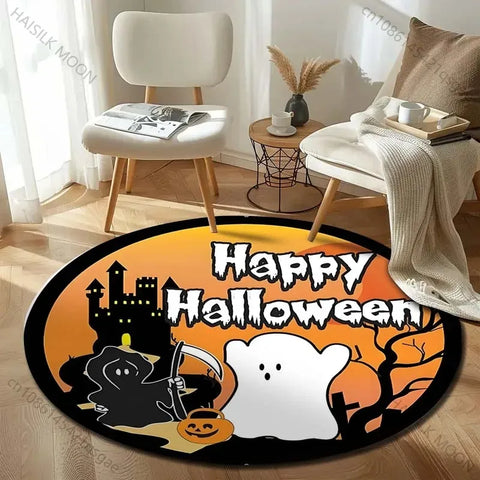 Navak Teppichkopf Fledermausschloss Halloween Runde Teppiche Teppich Kinderzimmer Fußmatten Spielzimmer Polster Wohnzimmer Schlafzimmer Mode Gaming Teppich