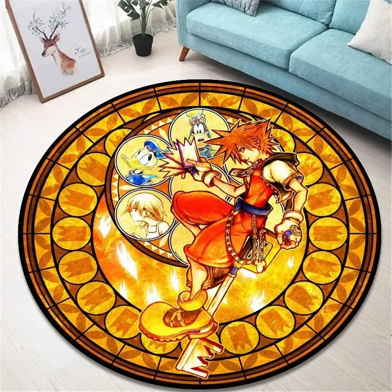 Navak Carpet Daily Picks Kingdom Hearts Cartoon-Teppich, runde Bodenmatte, Wohnzimmerteppich, Badezimmer, Küchenteppich, Fußmatte, rutschfeste Bodenmatte