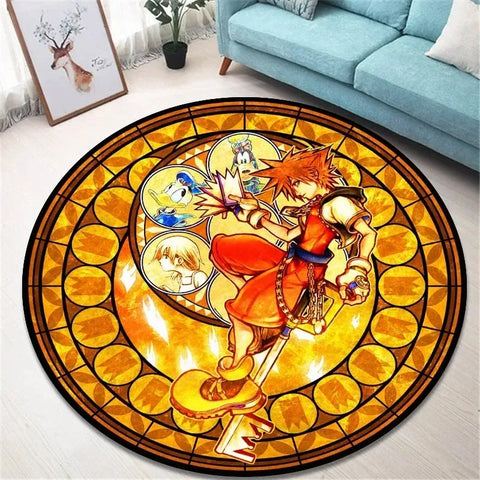 Navak Carpet Daily Picks Kingdom Hearts Cartoon-Teppich, runde Bodenmatte, Wohnzimmerteppich, Badezimmer, Küchenteppich, Fußmatte, rutschfeste Bodenmatte