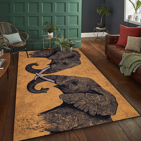Navak Carpet Teppich mit Elefantenmuster – Polyestergewebe, leicht, waschbar, niedriger Flor, geeignet für Wohnzimmer, Schlafzimmer, Heimdekoration
