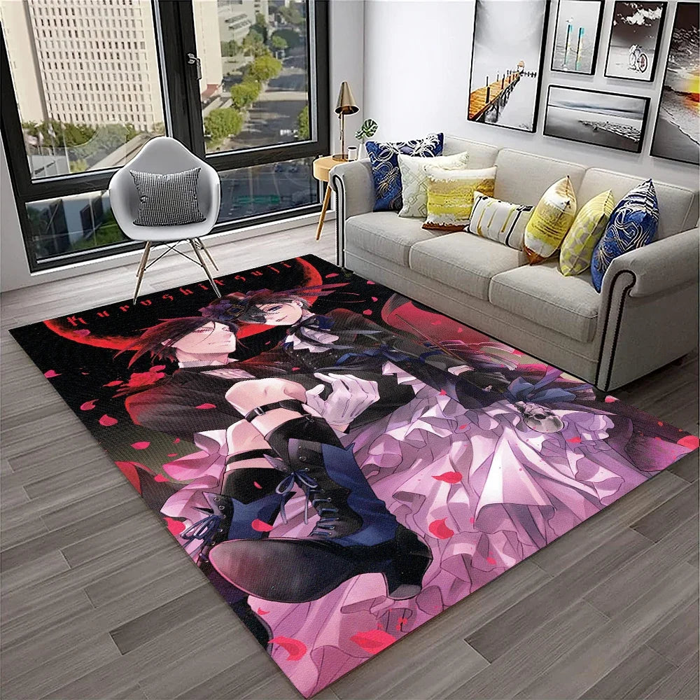 Navak Teppich, 3D-Anime, Black Butler, Cartoon-Teppich für Zuhause, Wohnzimmer, Schlafzimmer, Sofa, Fußmatte, Dekoration, Kinderspielbereich, rutschfeste Bodenmatte