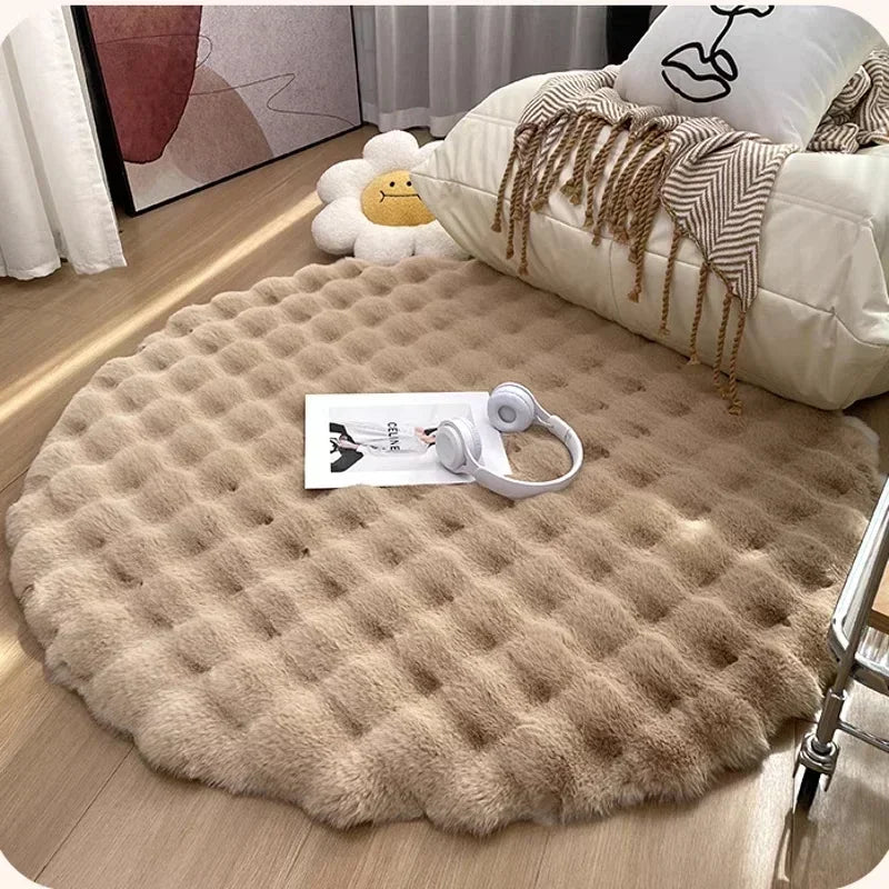 Navak Carpet Nordische runde Teppiche für Wohnzimmer, Plüsch-Bodenmatte, weiche Teppiche, Schlafzimmer, Nachttisch, flauschige Matte, rutschfester, zotteliger Teppich, Raumdekoration