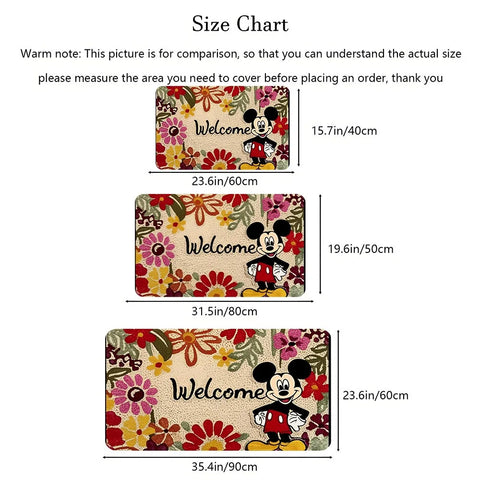 Navak Carpet Mickey's Floral Welcome Fußmatte, weich, saugfähig und rutschfest, Badezimmermatten, Yogamatten, Heimdekoration