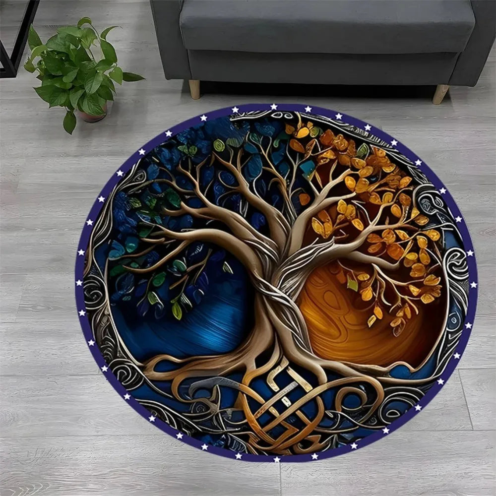 Navak Teppich, Baum des Lebens, runder Teppich, Natur-Mandala-Teppich, uralter spiritueller Dekorteppich, Meditations-Weltraumteppich, waschbare und rutschfeste Bodenmatte