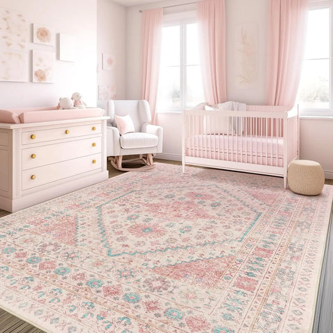 Navak Carpet zesthomeArea Rugs - Ultradünner, waschbarer Teppich, schmutzabweisender Teppich mit rutschfester Rückseite für Wohnzimmer, Schlafzimmer, Vintage Home De