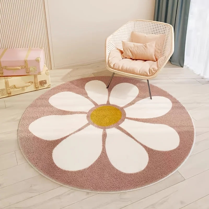 Navak Teppich Nordischer runder Teppich Teppiche für Heimdekoration Teppiche Wohnzimmer Sofas Schlafzimmer Kinderzimmer Matte Blumen Teppich Rutschfeste Bodenmatte