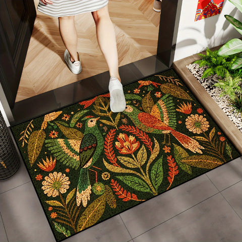 Navak Carpet Green Flowers Bird Plant Entrance Doormat Home Decor Washable Kitchen Hallway Balcony Rugs Bedroom Non-slip Floor Mat Decor