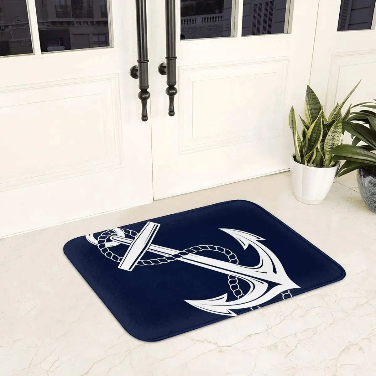 Navak Teppich Anker Nautisch Weiß &amp; Marineblau Anti-Rutsch Fußmatte Bodenmatte Kissen Teppich Teppich für Küche Eingang Zuhause Badezimmer Wohnzimmer Matten