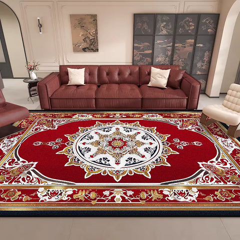 Navak Carpet Luxurious Retro Rugs for Living Room European Decoration Home Sofa Area Non-slip Floot Mat Bedroom Cloakroom Red Soft Carpet